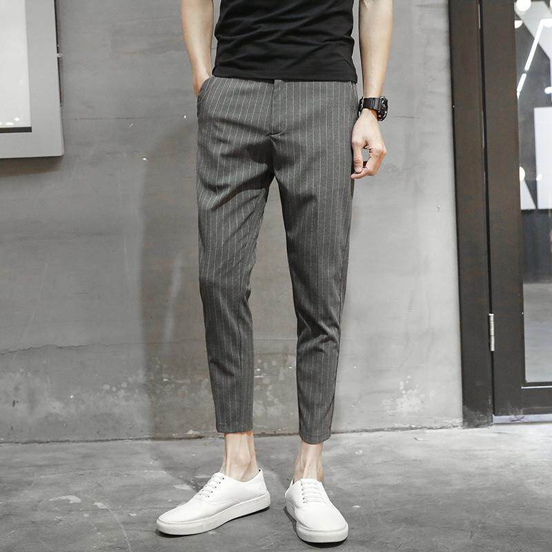 夏季男士休闲裤小脚九分裤男修身条纹裤子时尚潮流长裤9分西裤男