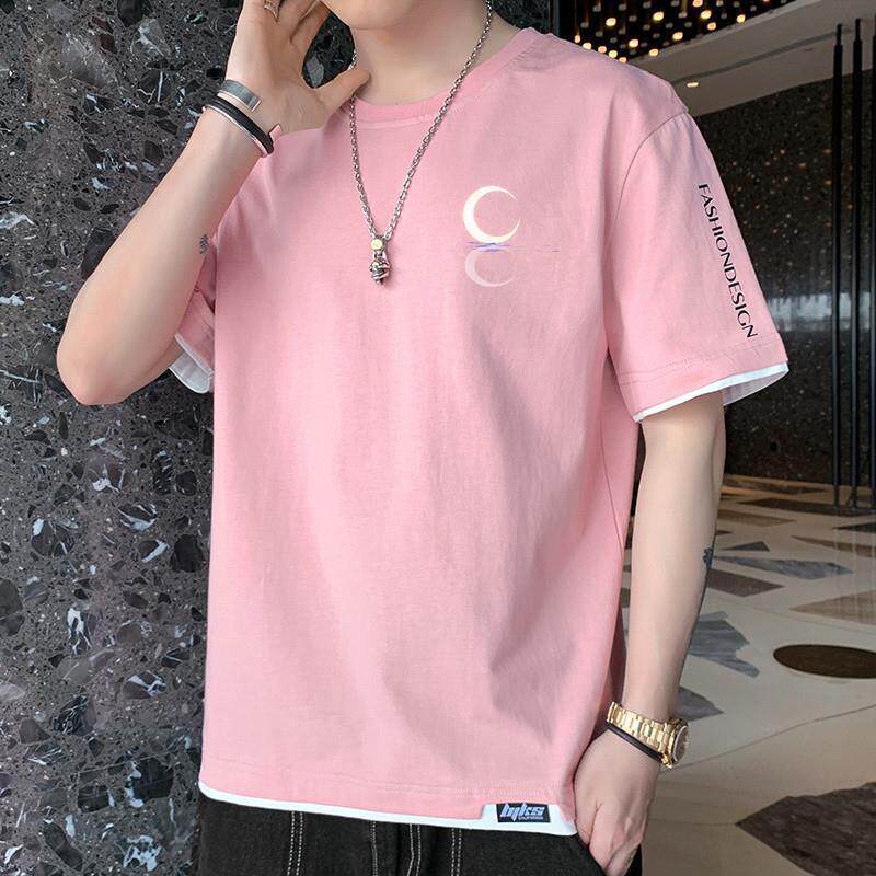 夏季新款男士印花纯棉宽松短袖t恤港风潮牌休闲学生半截袖上衣服