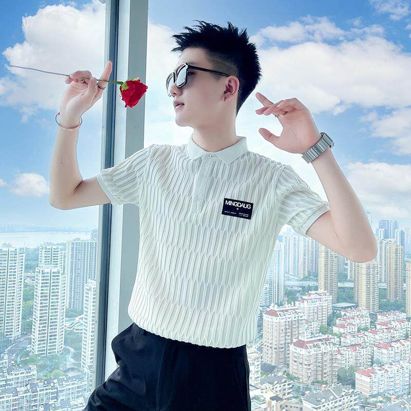 高级感男士POLO衫短袖T恤潮牌夏季新款痞帅半袖修身冰丝体恤百搭