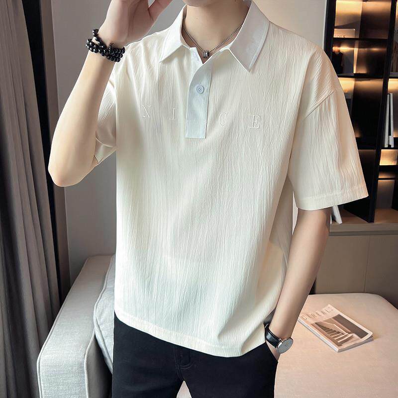 polo衫男高级感短袖t恤夏季新款薄款冰丝半袖刺绣休闲上衣服