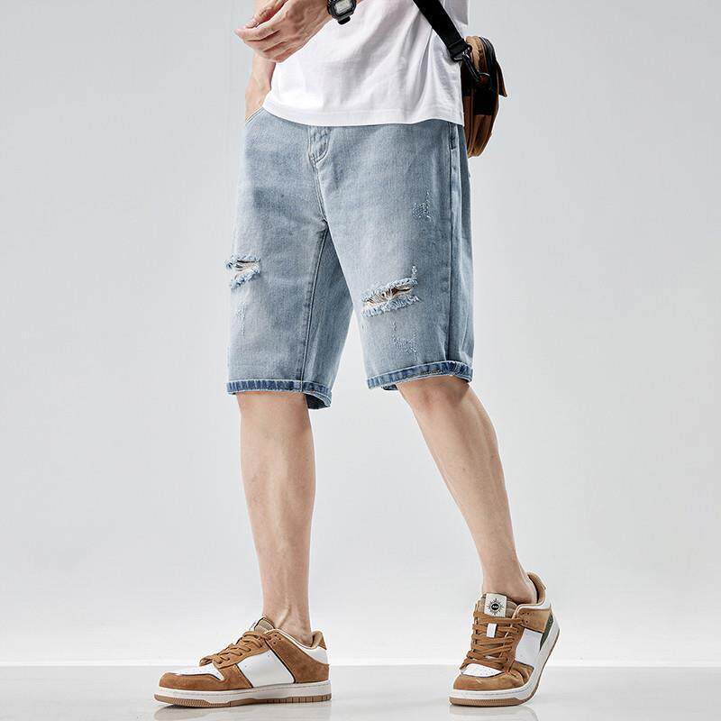 五分牛仔短裤男夏季新款破洞宽松直筒修身韩版七分休闲时尚中裤