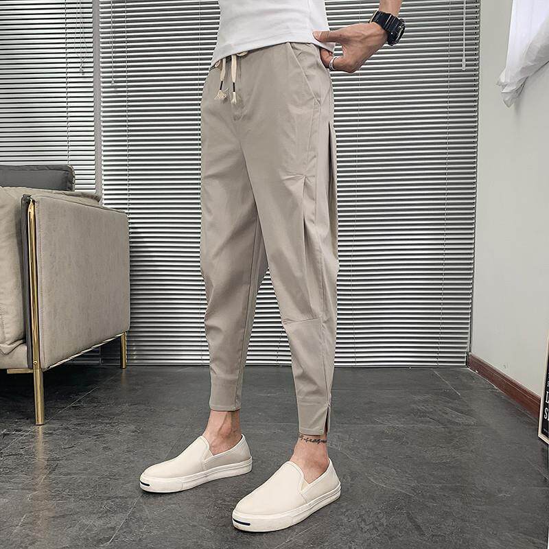 时尚潮流九分裤子男款夏季薄款8分男裤冰丝男士八分休闲西裤