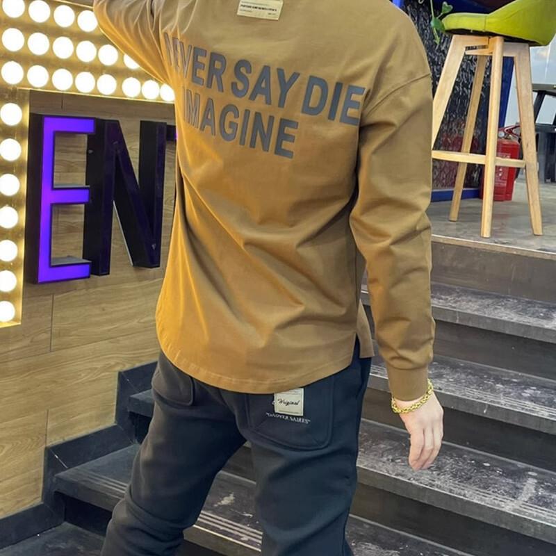 网红潮牌圆领卫衣男秋季新款字母休闲上衣服时尚燕尾开衩百搭长袖