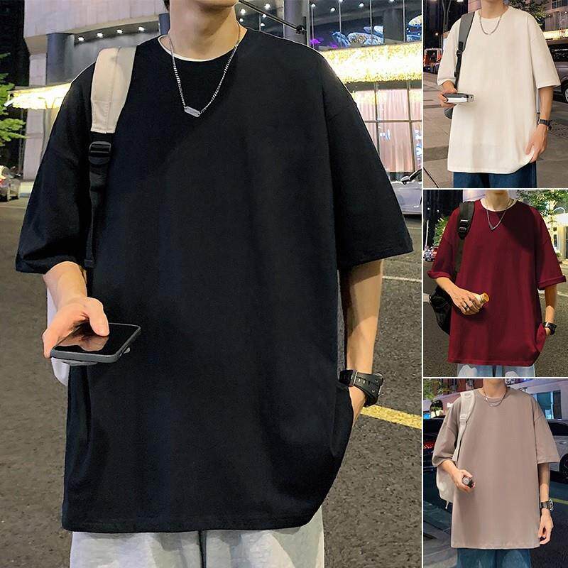 时尚潮流短袖t恤男夏季新款潮牌宽松半袖港风男生体恤纯色打底衫t