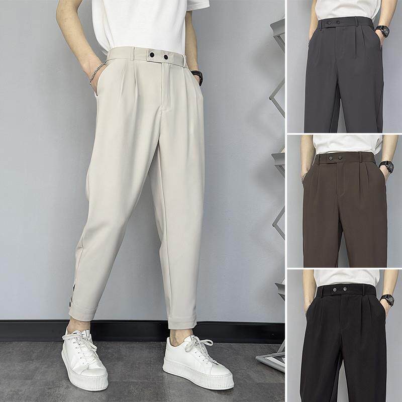 时尚潮流男士裤子夏季高级感修身痞帅九分西装裤小脚休闲西裤男款