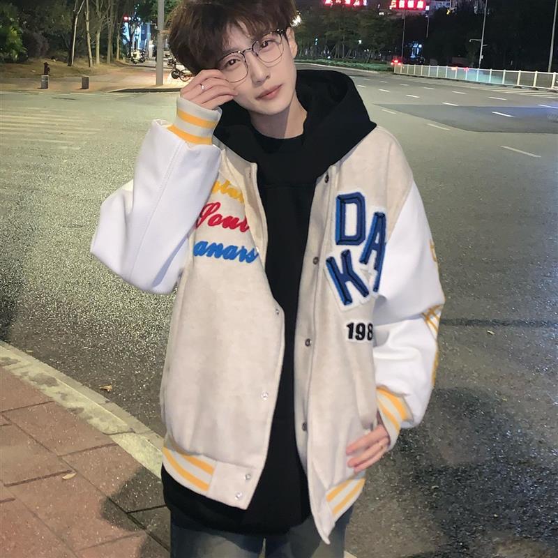 原创美式国潮植绒刺绣字母棒球服2025年春季新款夹棉加厚外套夹克