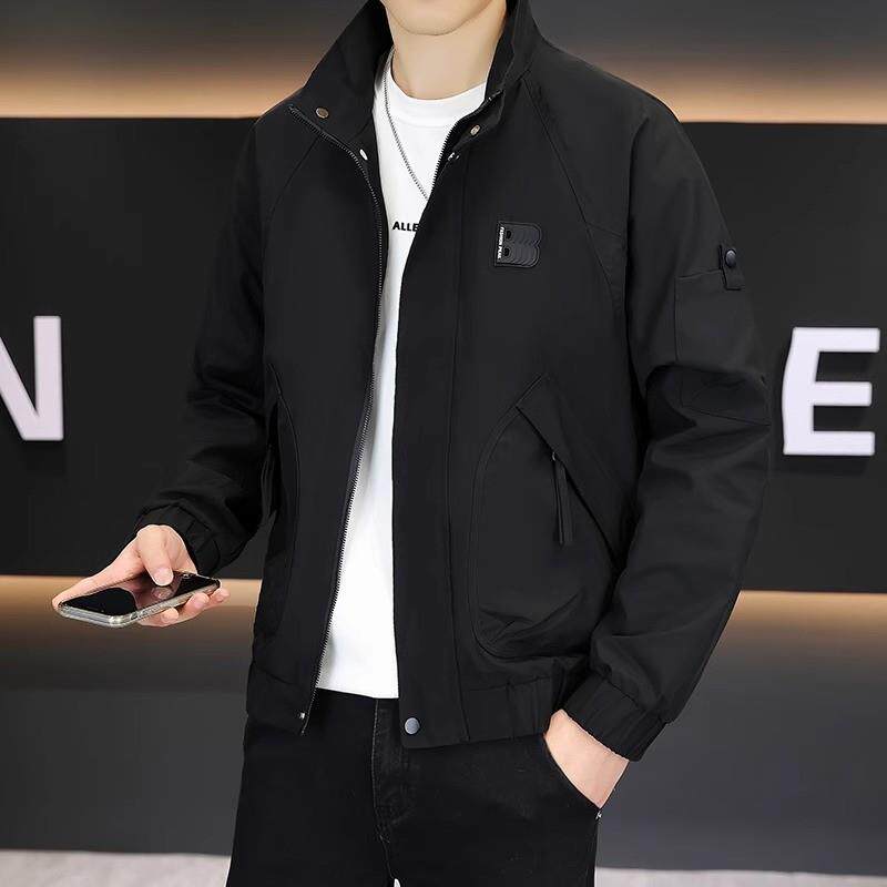 潮牌痞帅工装外套男士春夏季薄款韩版潮流休闲黑色立领飞行员夹克