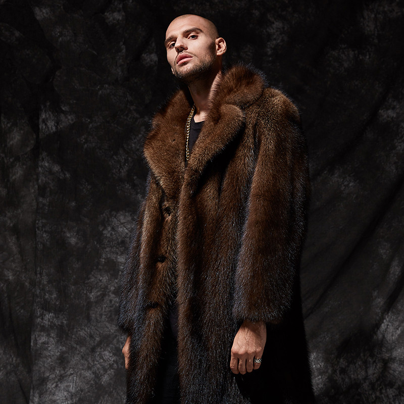 nafa整貂皮草男装野生天然渔貂貂皮大衣西装领中长款进口裘皮外套