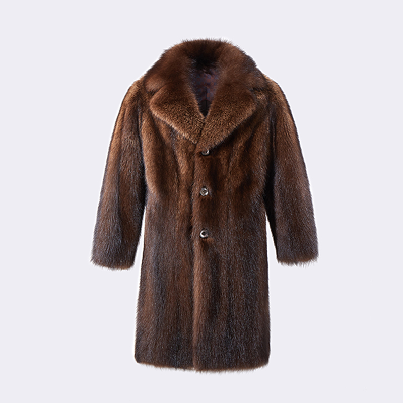 2023新款北美进口野生渔貂外套貂皮大衣男装水貂风衣奢华皮草裘皮