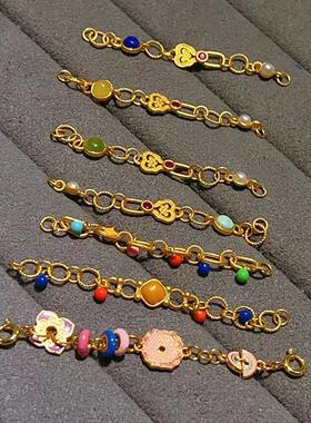 s025银镀金古法配件烧蓝滴油多巴胺链条手链diy延长链尾链饰品