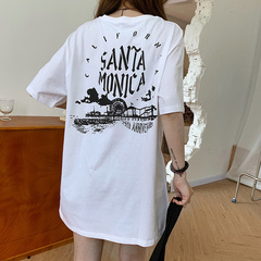 Hong Kong Style Short Sleeve T-Shirt women's loose white medium length top