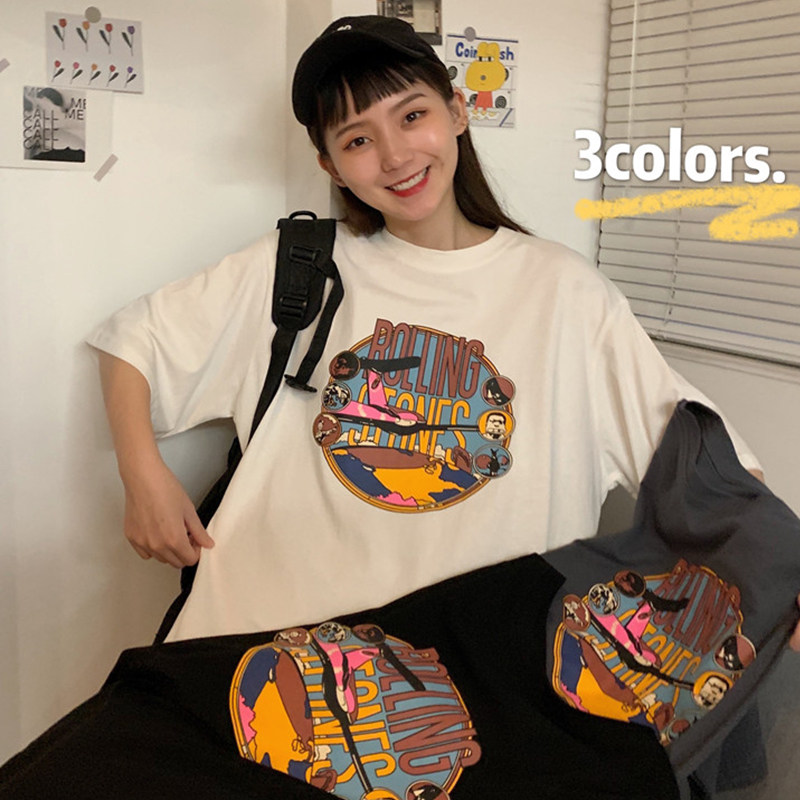 Official photo Korean version of Harajuku harbor style loose super fire short sleeve net red top fashion