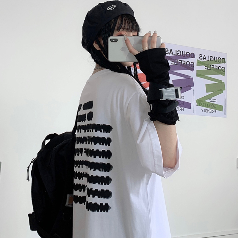 Real shot cotton Harajuku Street loose short sleeve T-shirt girl