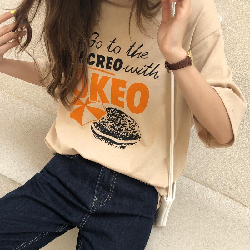 Summer new mid long temperament short sleeve t-shirt female loose student lazy Style Fashion Top