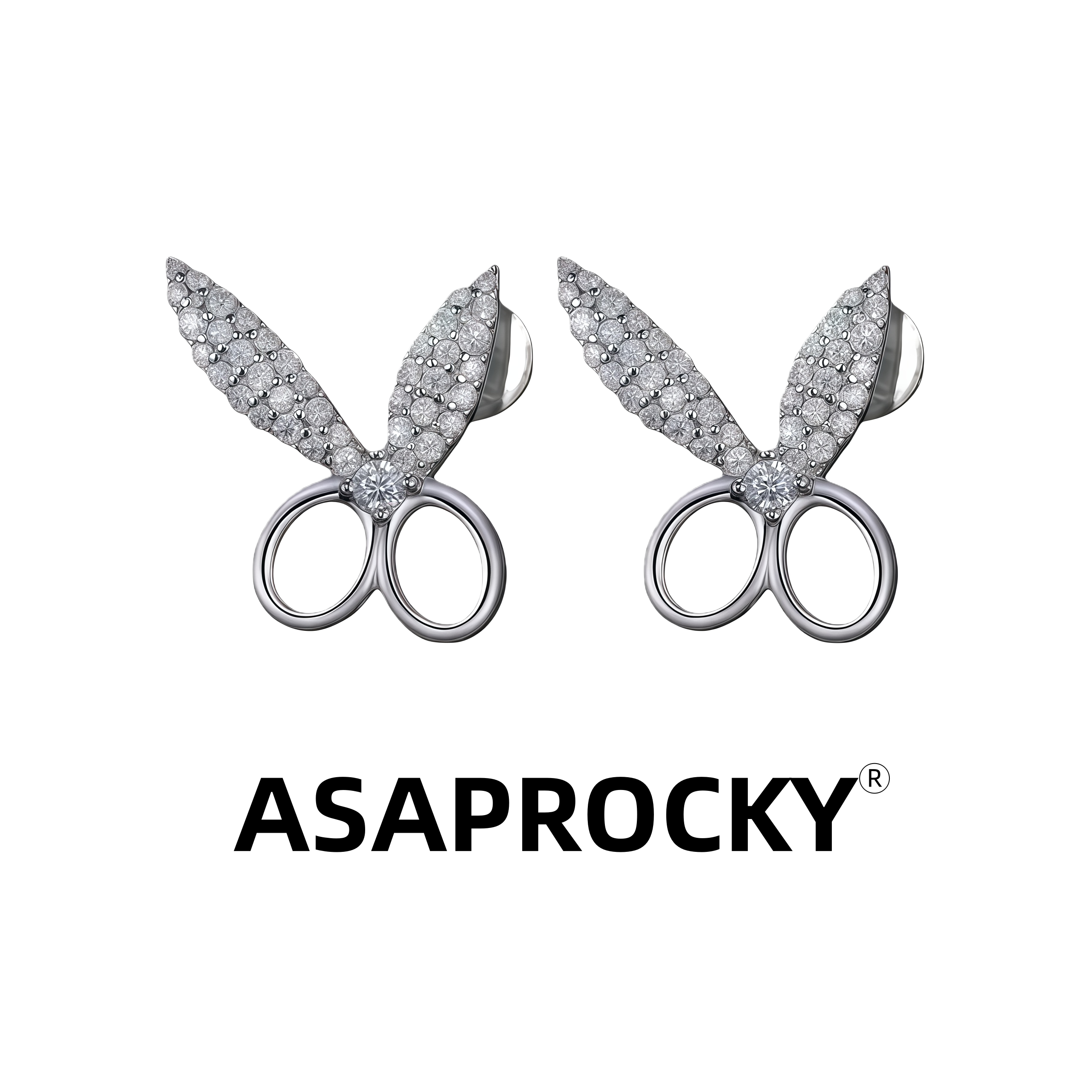 ASAPROCKY欧美兔子剪刀耳钉满钻嘻哈风小众个性轻奢男女同款简约