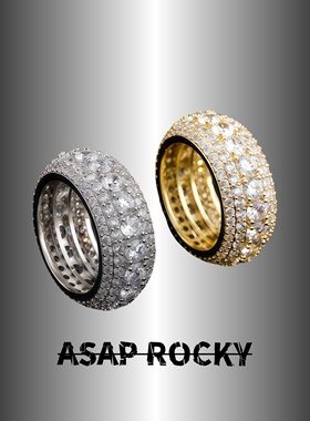 ASAPROCKY欧美微镶五排满锆石戒指潮人嘻哈潮流男女情侣爆款指环