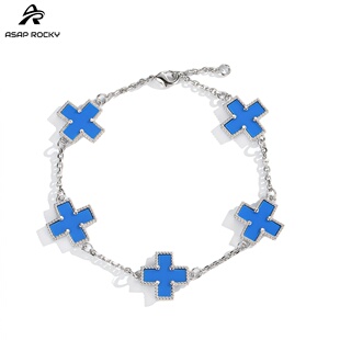 ASAPROCKY欧美嘻哈风玛瑙蓝色十字架手链潮男女流高级感同款 百搭