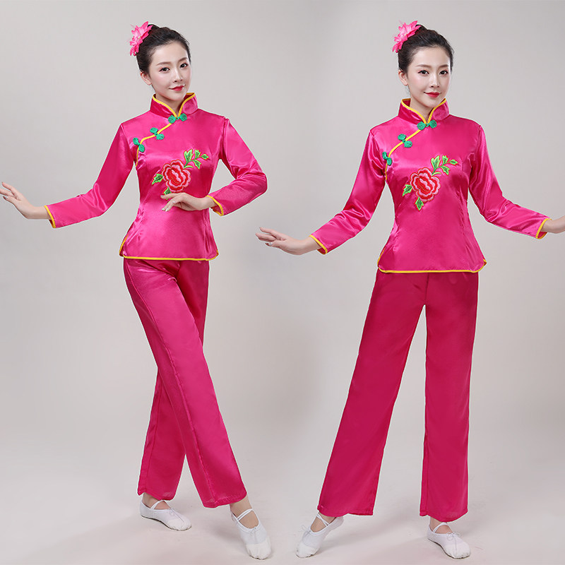新款秧歌服民族腰鼓舞扇子舞蹈服装演出服装女成人中老年广场舞服