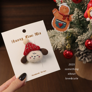 黄小妞可爱毛绒卡通宝宝发夹姜饼人全包布婴儿发饰圣诞装饰刘海夹