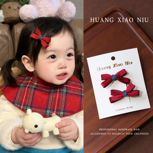 黄小妞韩版红色蝴蝶结新年发夹儿童手工布艺侧边碎发刘海夹女童