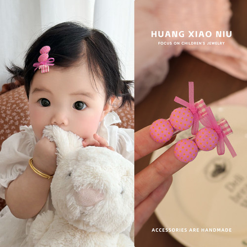 黄小妞女童手工波点蝴蝶结发夹