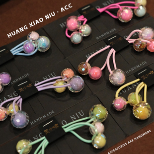 黄小妞儿童发绳女童扎马尾高弹亮晶晶夏季 皮筋公主高马尾珠珠头绳