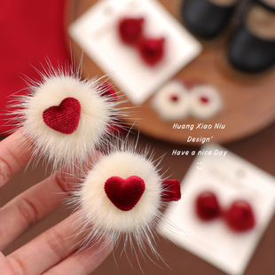 黄小妞新年貂毛球儿童发夹气质高级感小公主马尾女宝宝皮筋碎发夹