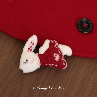 黄小妞秋冬发夹可爱卡通毛绒兔子红色儿童夹子包布发夹侧边卡子