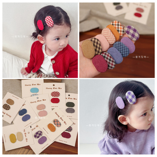 黄小妞秋冬布艺格子迷你女宝宝彩色发夹婴儿百搭刘海夹发卡发饰