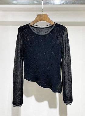 细支纱线镂空斜边针织上衣NK34271