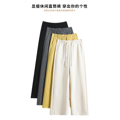 直筒修身线松紧腰百搭气质质感时尚女裤2605