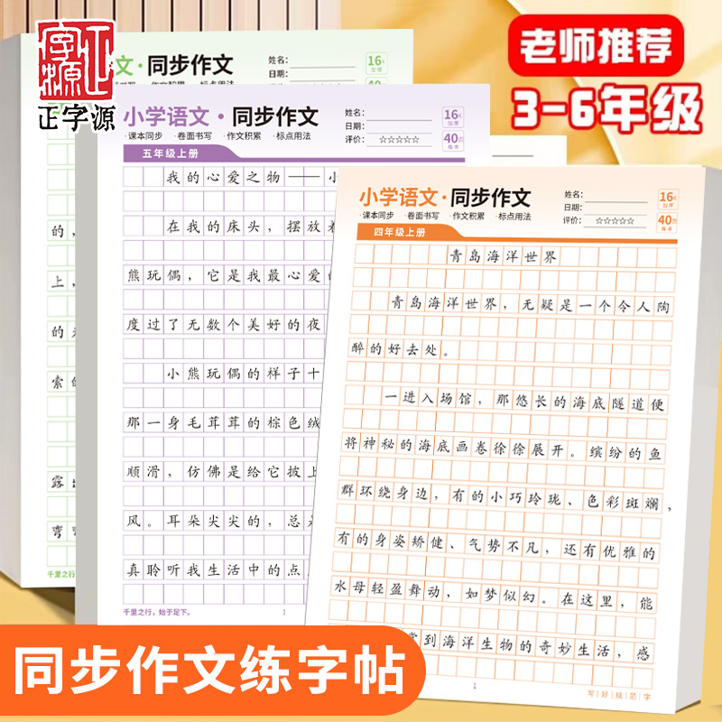 2025年新小学人教版3-6年级上下册同步作文练字贴小学生专用满分