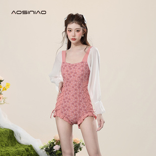 保守显瘦遮肚高级感平角游泳装 纯欲长袖 爆款 连体泳衣女夏2024新款