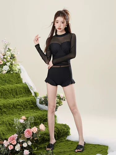 Купальник, лонгслив для плавания, изысканный стиль, по фигуре