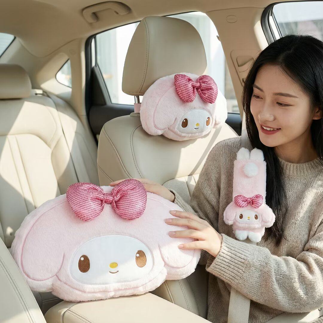 卡通可爱粉小兔毛绒汽车载头枕座椅护颈枕靠枕腰靠车内饰用品通用,汽车用品/电子/清洗/改装,头枕,淘宝优惠券,粉丝福利购,淘宝优惠卷