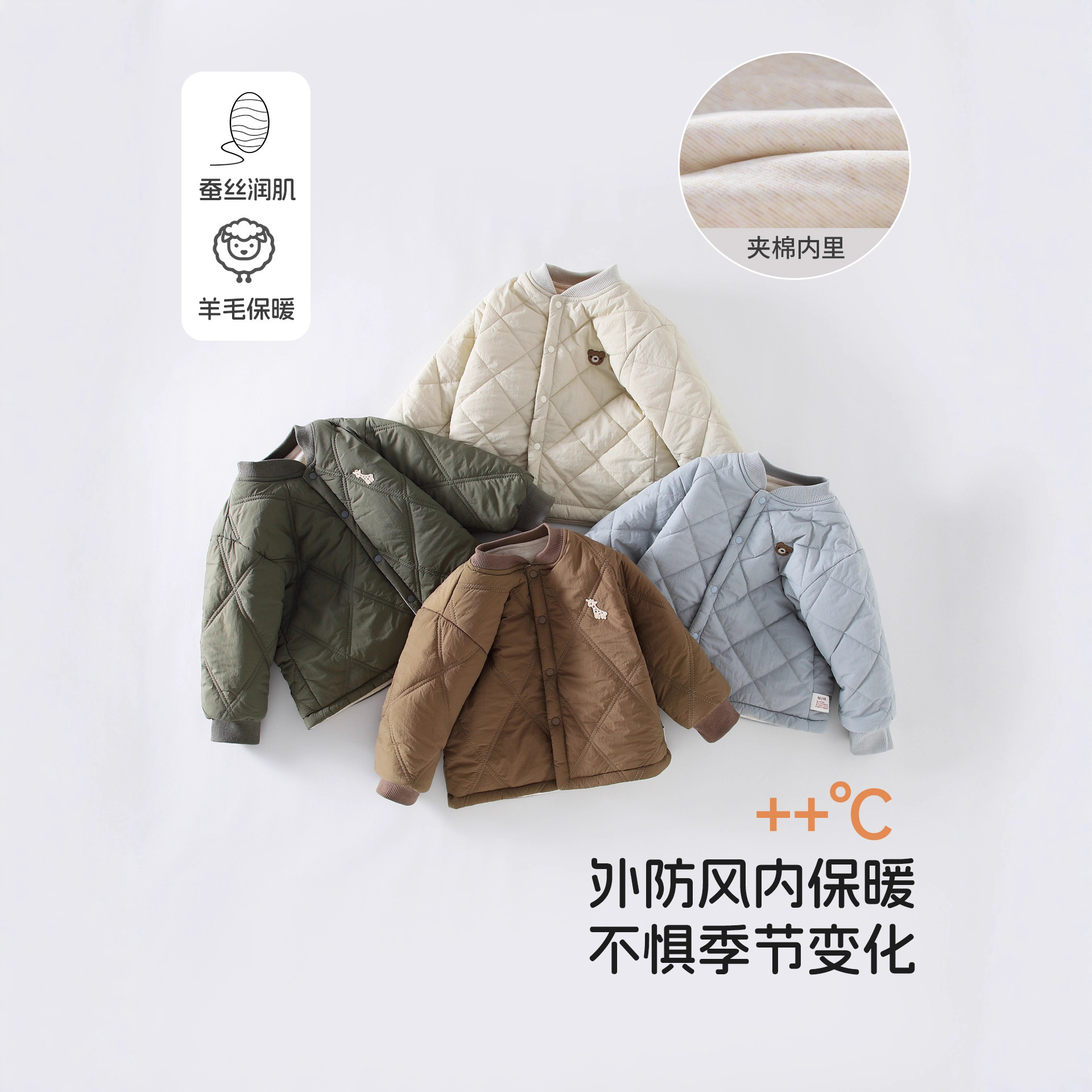 宝宝棉服羊绒蚕丝秋冬季加绒加厚防风保暖婴幼儿衣服男女宝棉上衣