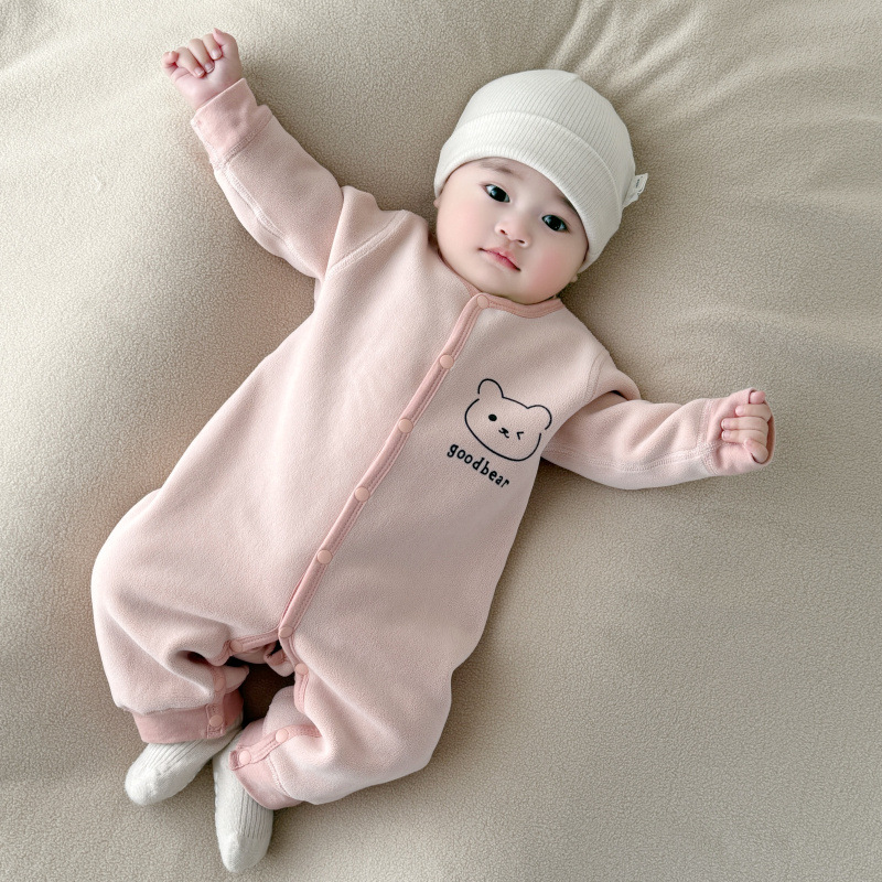 宝宝保暖连体衣春秋冬季加绒哈衣男女小童暖绒外出服婴儿室内爬服