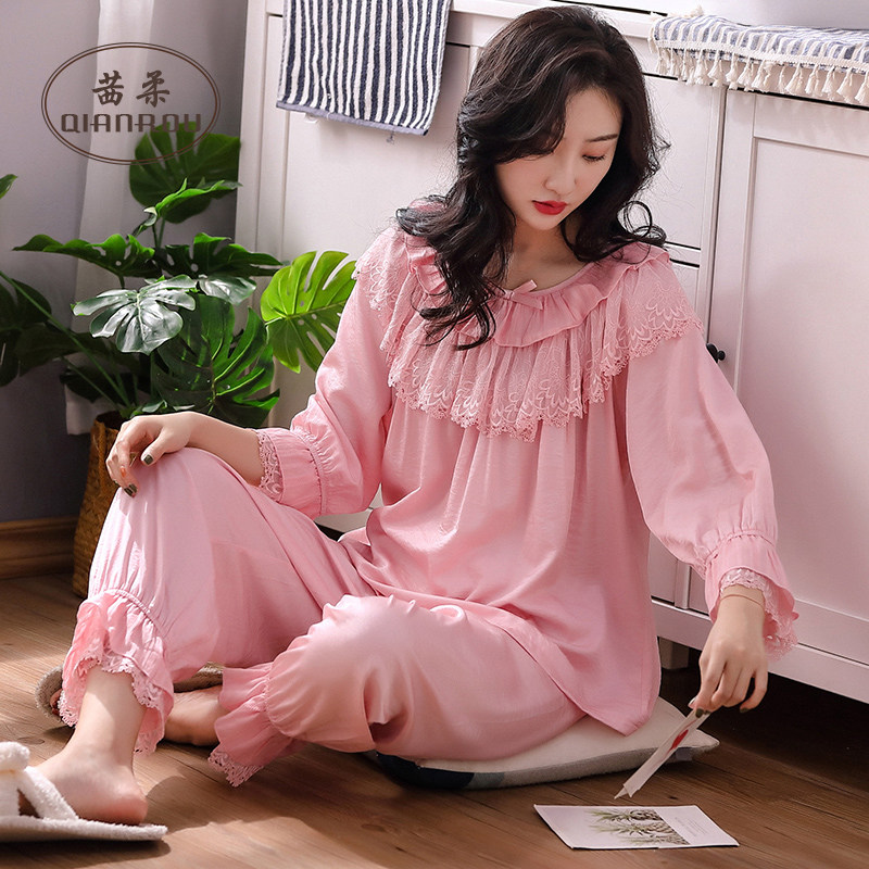 3茜柔新品天丝麻睡衣女春夏韩版宽松女士家居服甜美休闲可外穿套装