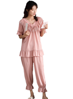 茜柔丝麻短袖长裤家居服甜美