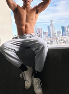 体育生灰色裤子健身户外运动跑步休闲束口系绳宽松秋款训练长裤潮