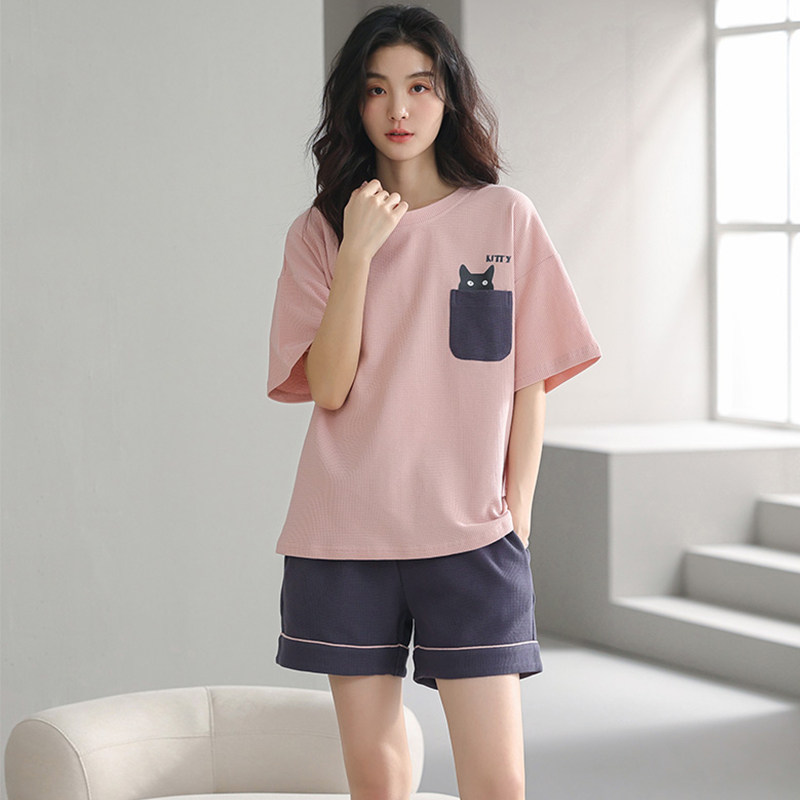 睡衣女夏纯棉2022年新款韩版卡通短袖短裤少女学生圆领家居服薄款