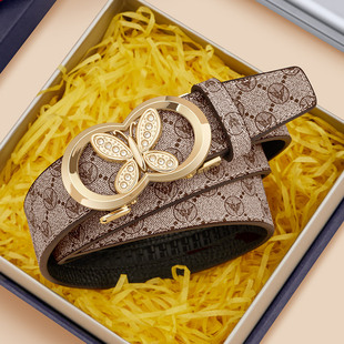 保罗皮带女士真皮自动扣2024新款设计感小众时尚百搭牛仔裤腰带女