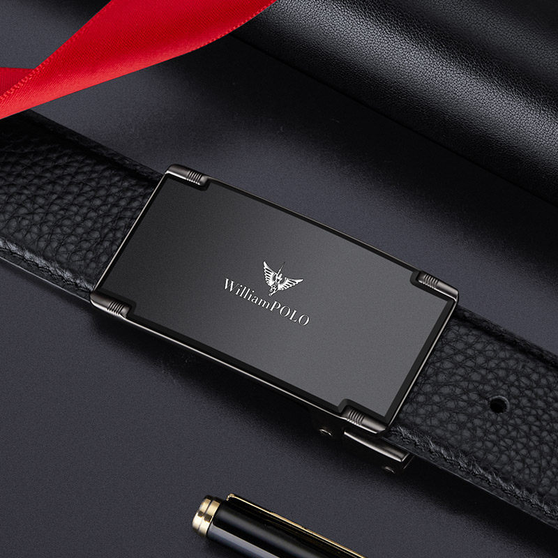 英皇保罗正品皮带男真皮平滑扣头层牛皮板扣打孔腰带商务简约裤带