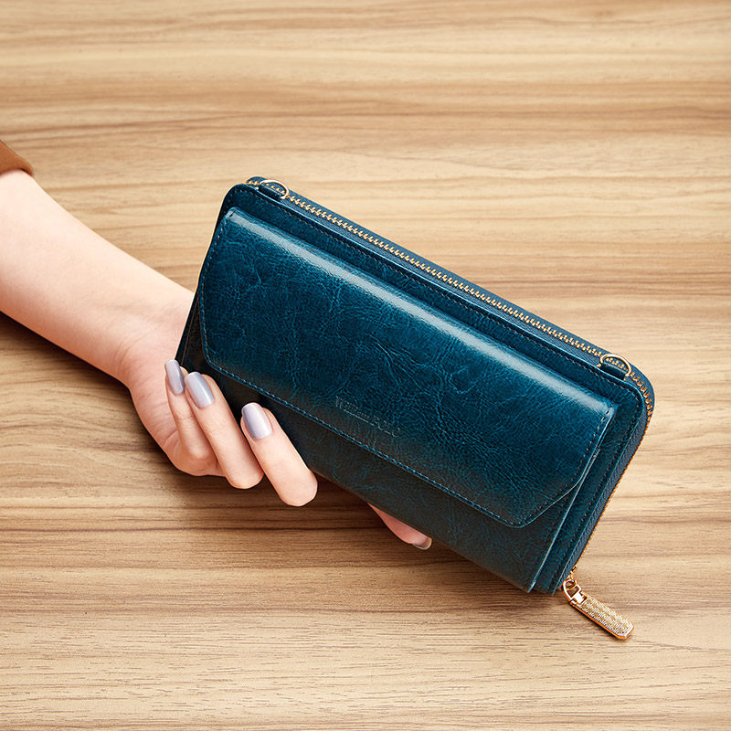 正品保罗真皮钱包女士手拿包高级感2024新款长款大容量斜挎手机包