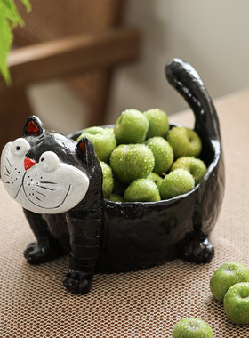 大脸猫零食盘摆件家用客厅茶几
