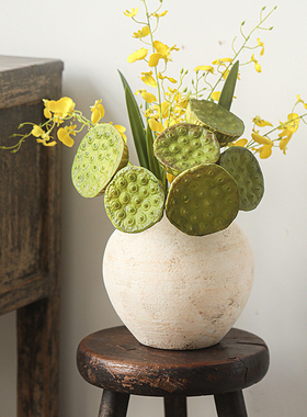 沉默的圆肚陶瓷花瓶装饰品Wabi-Sabi风格的石罐客厅入口大厅古架