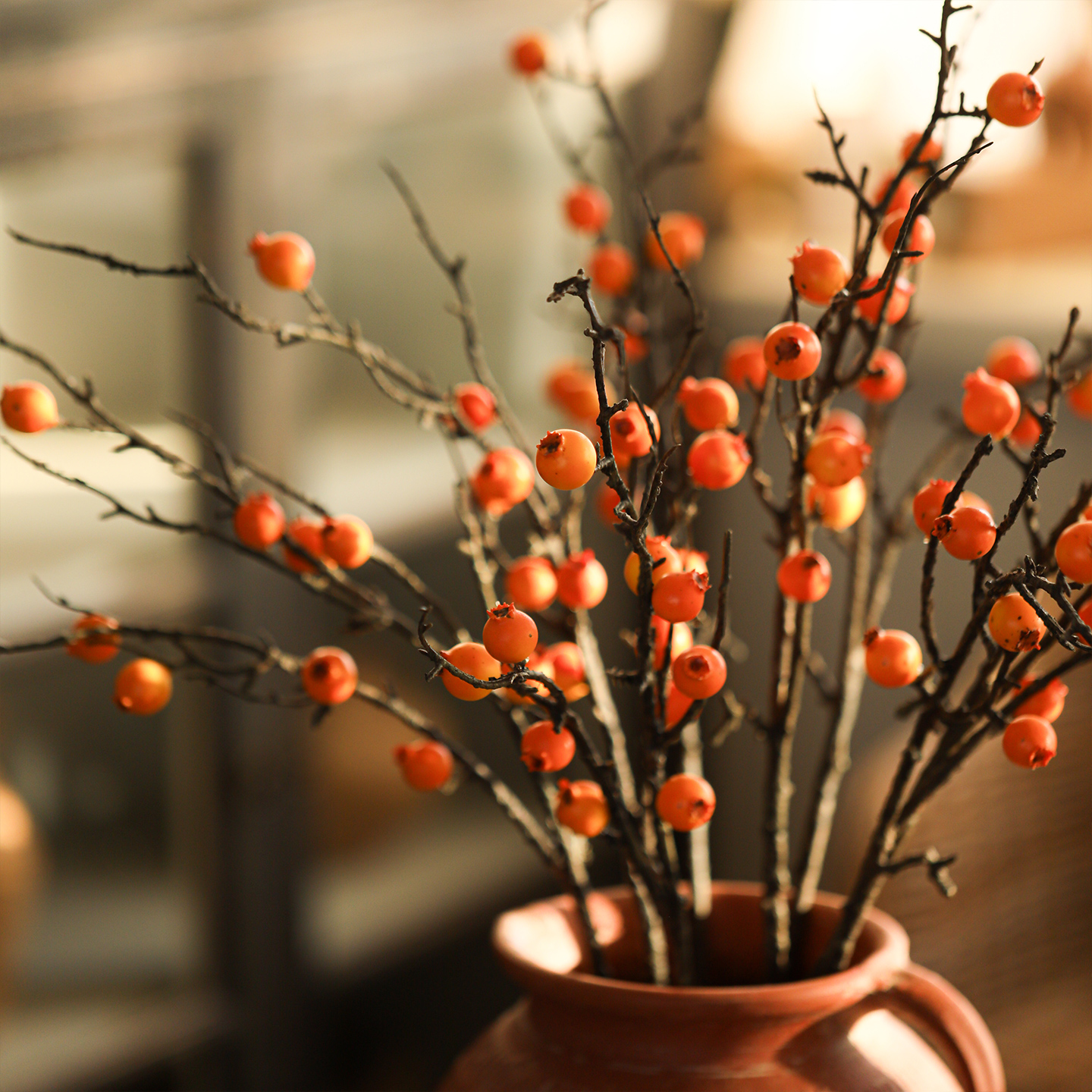 沙棘果仿真花插花高级感发财果