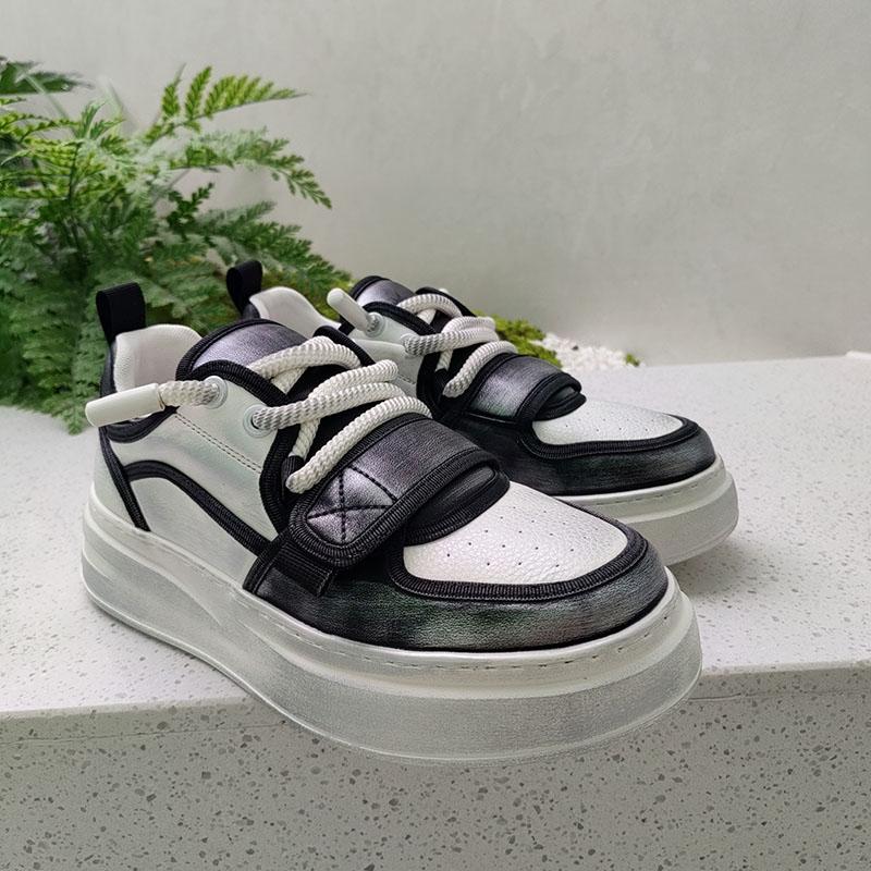 厚底增高板鞋男做旧脏鞋魔术贴擦色复古时尚运动鞋子休闲轻奢小众