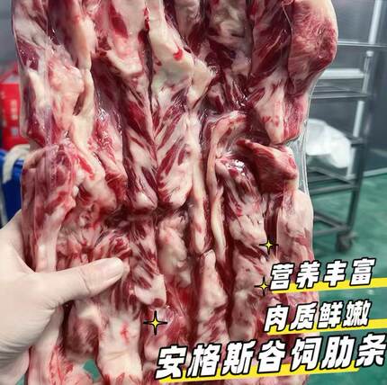 原切安格斯谷饲雪花牛肋条烧鸟烤肉新鲜食材牛腩肉两斤商用可批