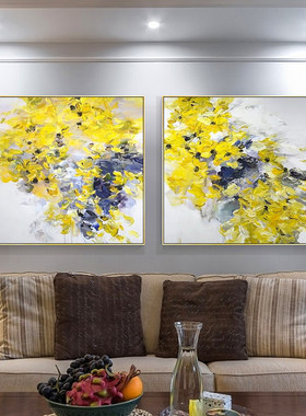 手绘油画橙白色满天星花卉立体客厅沙发背景墙装饰画餐厅玄关挂画
